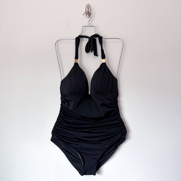 Victoria's Secret Black The Harlow Halter Plunge One Piece Swim - Picture 3 of 7